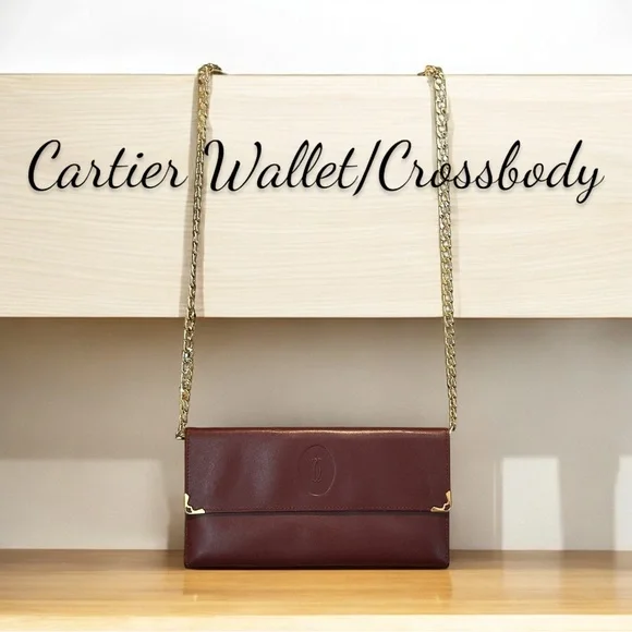 Cartier Must de Cartier Tri-fold Long Wallet Clasp Wallet & Crossbody Gold Chain - Picture 1 of 10